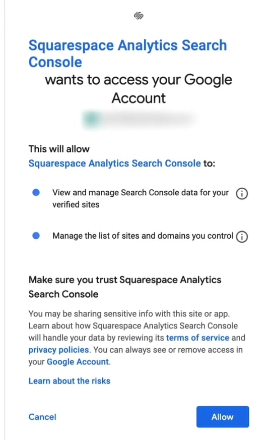 Granting Permission for Squarespace Google Search Console Integration
